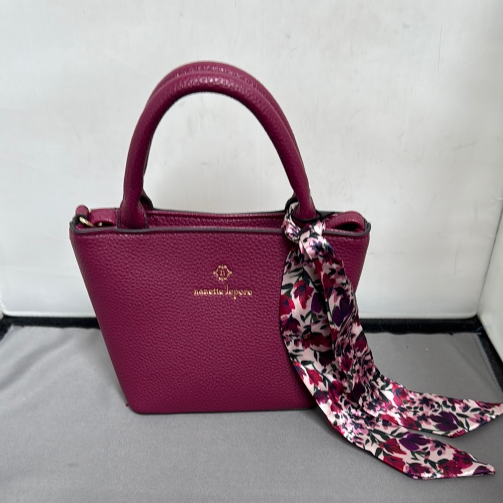 Nanette Lepore Elegant Magenta Handbag with Floral Scarf‎ New